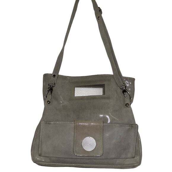 Valentina Gray Leather Large Crossbody Handbag Minimalist Casual Statement Basic - Picture 1 of 10